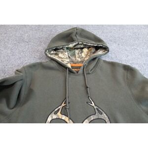 Realtree Mens Hoodie Medium Olive Green Camo Antler Logo Fleece Sweatshirt M
